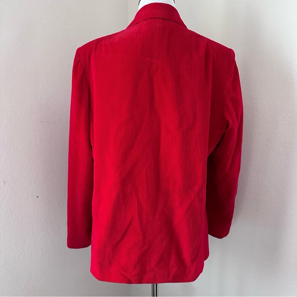Y2K Red Corduroy Blazer Structured Jacket Front Pockets 90s Retro Office Size 14 - Picture 8 of 10